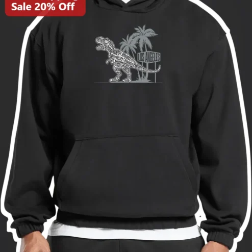 Los Angeles Hoodie Personalized T-Rex Word Art Custom Name Gift LA Souvenir Pullover