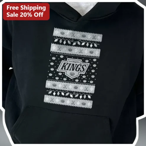 Los Angeles Kings Hoodie Black Christmas Hockey Fan Pullover with Snowflake and Crown Design