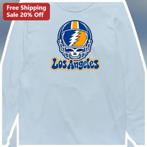 Los Angeles Long Sleeve Tee Vintage Football Helmet Skull Graphic Retro Sports Apparel Gift for Men Women
