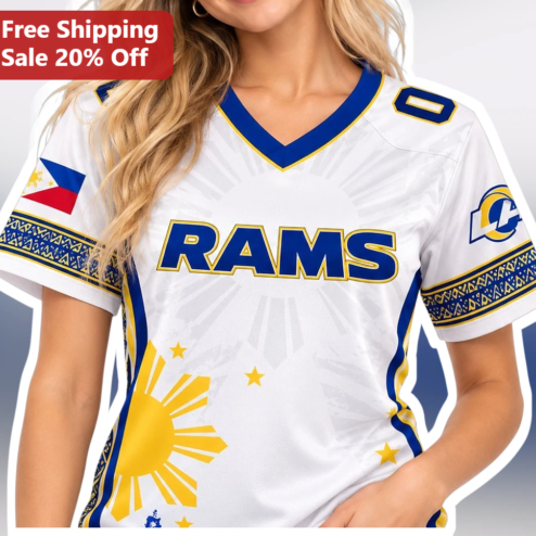 Los Angeles Rams Jersey Filipino Heritage Design White V-Neck Sports Apparel