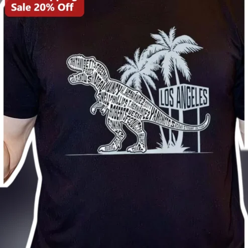 Los Angeles Tee Personalized Custom Name Roster Dinosaur Palm Tree Graphic Shirt