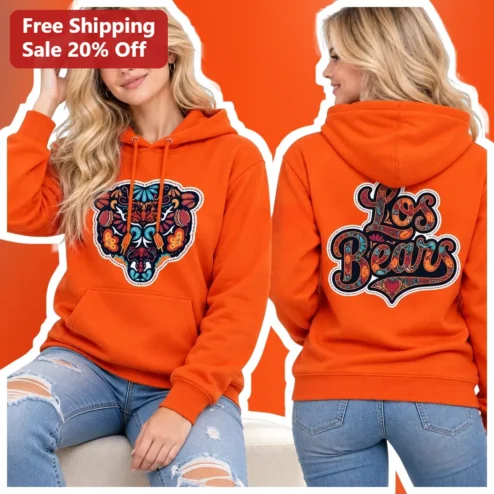 Los Bears Hoodie Chicago Bears Fan Floral Bear Graphic Pullover for Women