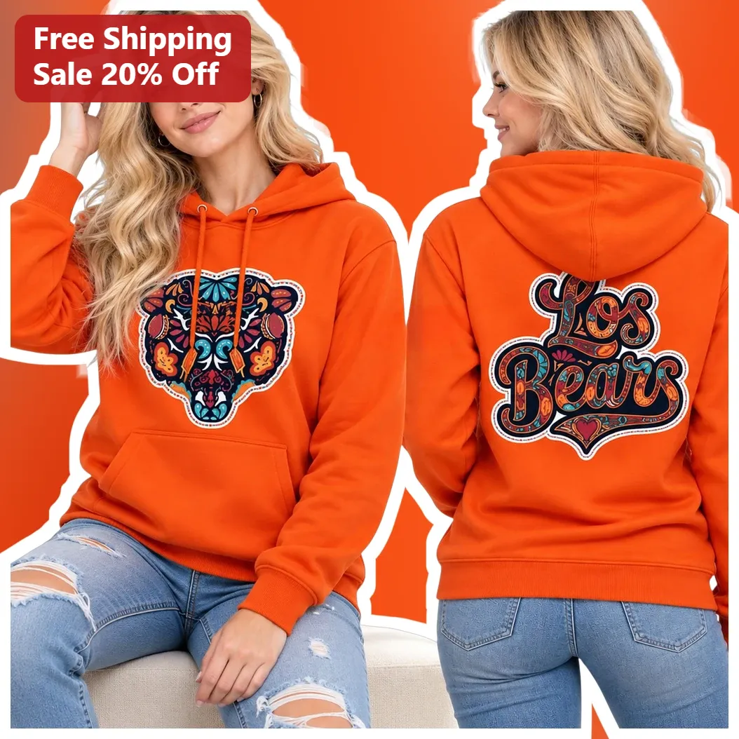 Los Bears Hoodie Chicago Bears Fan Floral Bear Graphic Pullover for Women