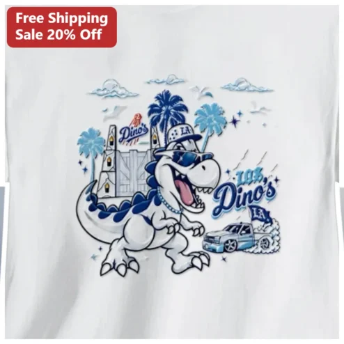 Los Dinos Retro Cartoon T-Rex Sunglasses Graphic Tee