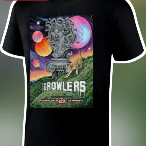 Los Growlers Tee Surreal Medusa Psychedelic Indie Rock Band Merch Graphic T-Shirt
