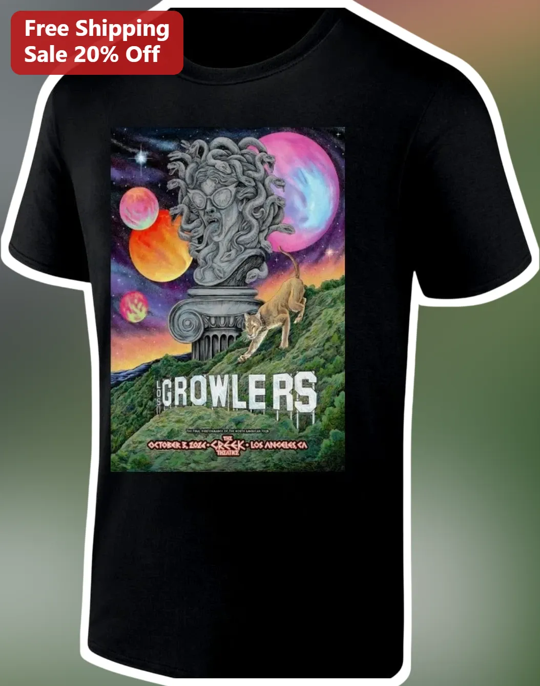 Los Growlers Tee Surreal Medusa Psychedelic Indie Rock Band Merch Graphic T-Shirt
