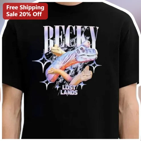 Lost Lands Tee Iridescent Multi-Headed Dinosaur Vaporwave Graphic Shirt for EDM Fans