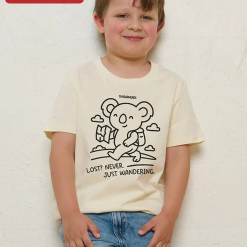 Lost Never Just Wandering Kids Tee Cute Koala Travel Shirt