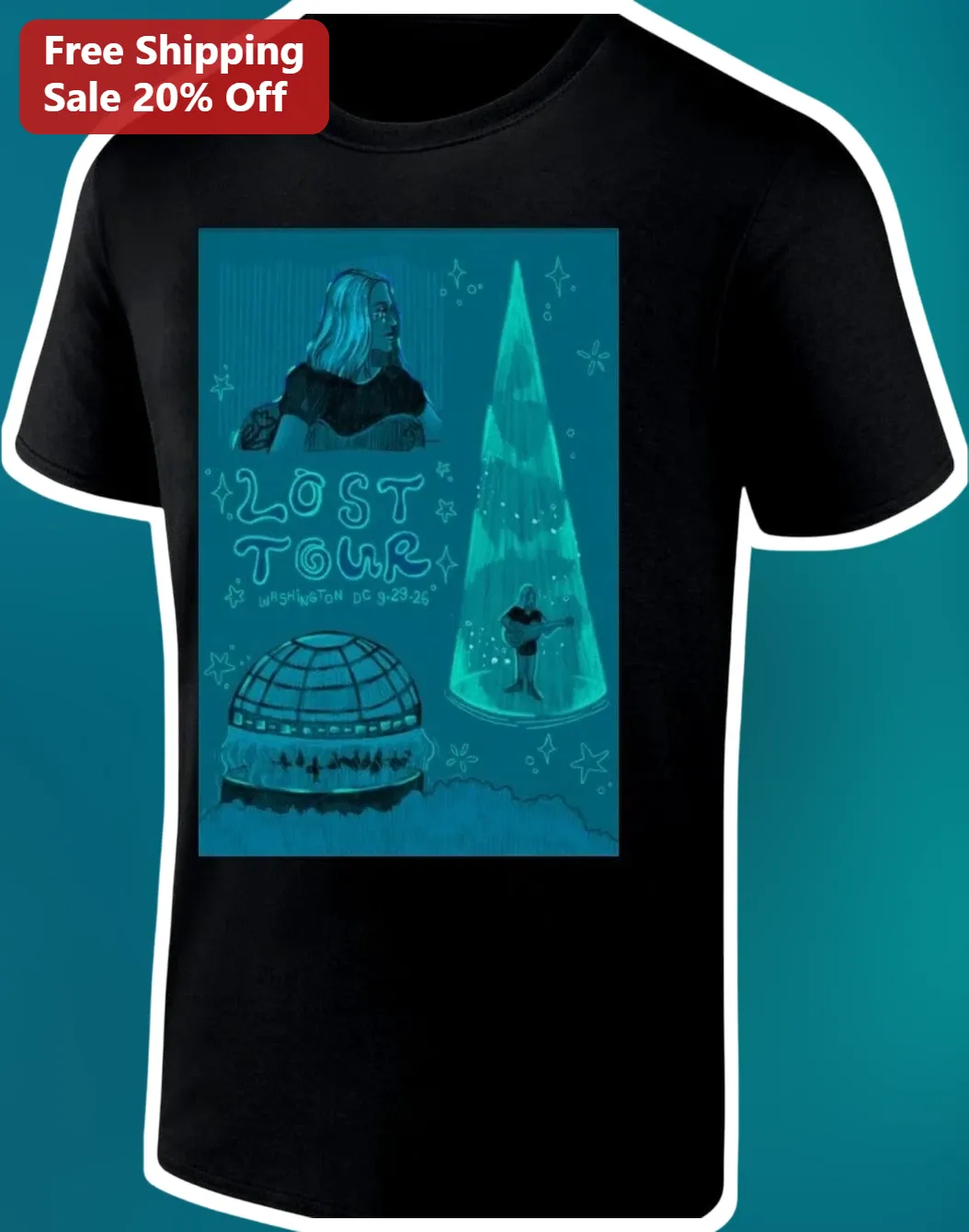 Lost Tour Tee Indie Folk Concert Merch Black Graphic T-Shirt for Music Fans