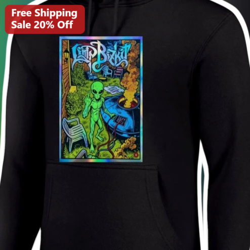 Loud Bak Hoodie Alien UFO Graphic Pullover Black Holographic Patch Streetwear