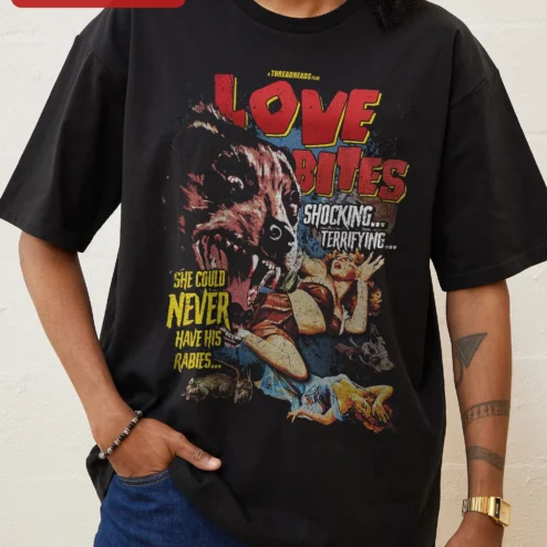 Love Bites Graphic Tee Shocking Terrifying Horror Movie Poster Shirt