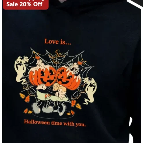 Love Is Halloween Time With You Mickey Mouse Hoodie Vintage Cartoon Couple Gift