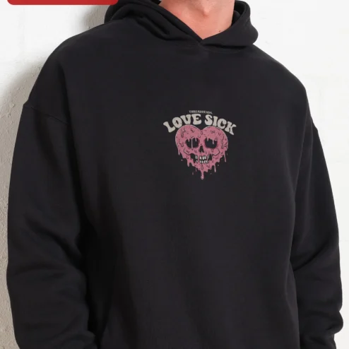 Love Sick Hoodie Melting Skull Heart Vintage Gothic Streetwear Unisex Graphic Pullover