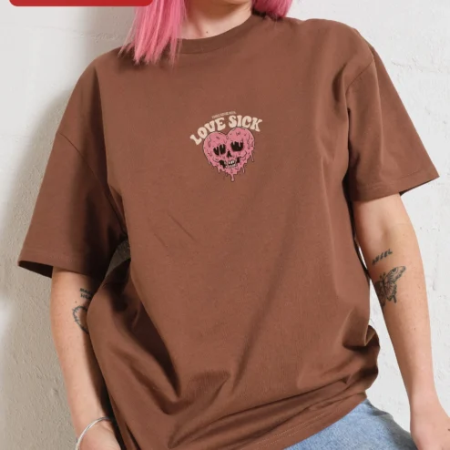 Customer in Chicago, Illinois wearing Love Sick Tee Melting Skull Heart Graphic Ringer Shirt Alternative Grunge Y2K Streetwear