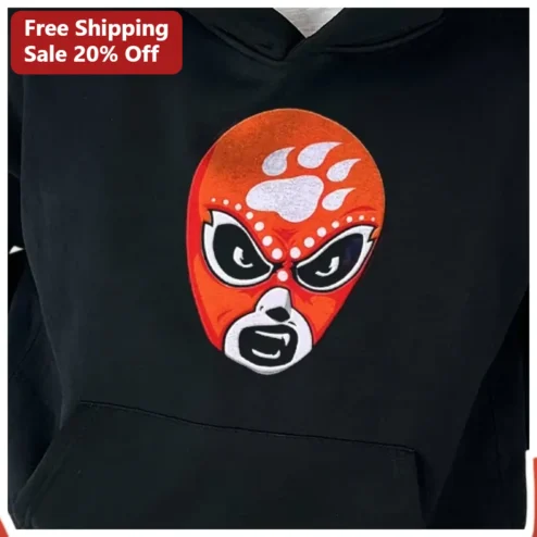 Lucha Libre Mask Paw Print Hoodie Mexican Wrestling Luchador Style Apparel for Pet Lovers