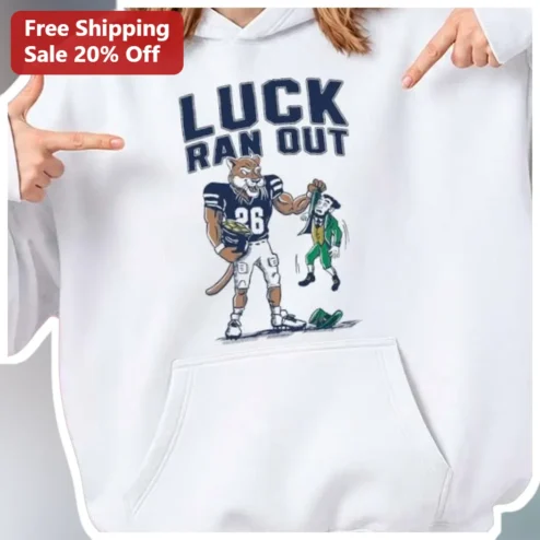 LUCK RAN Out Tiger Football Mascot Graphic Hoodie Retro Sports Humor Sweatshirt for Men Women