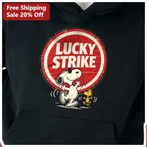 Lucky Strike Snoopy Hoodie Vintage Retro Peanuts Woodstock Graphic Pullover