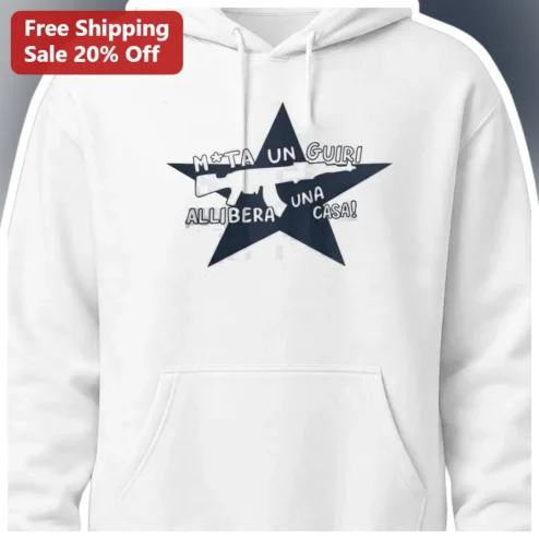 M*TA UN GUIRI ALLIBERA UNA CASA Hoodie Spanish Slang Political Satire Graphic Pullover