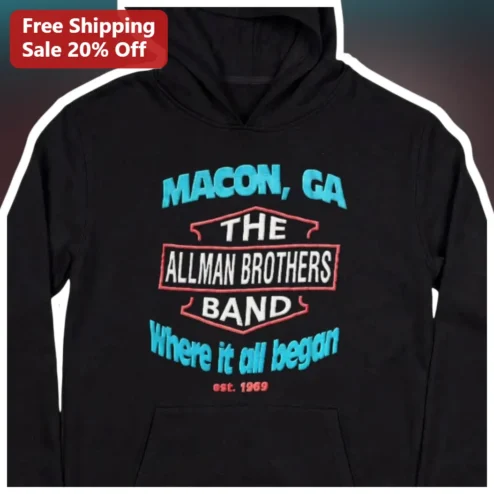 Macon GA The Allman Brothers Band Hoodie Where It All Began Est. 1969 Southern Rock Vintage Style