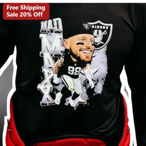 Mad Max Tee Maxx Crosby Raiders Caricature Vintage NFL Fan Gift Black T-Shirt