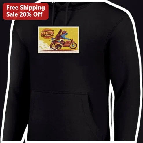 MAGOO Hoodie Retro Vintage Cartoon Bear Motorcycle Rider Graphic Pullover for Men
