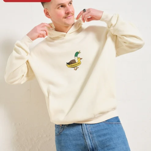 Mallard Duck Couple Hoodie Illustrated Bird Graphic Sweatshirt for Nature Lovers on a hanger, ready to ship from Chicago, Illinois