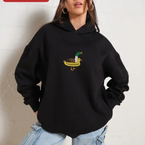Close-up of Mallard Duck Couple Hoodie Illustrated Bird Graphic Sweatshirt for Nature Lovers for streetwear fans in Chicago, Illinois