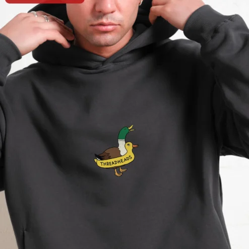 Customer in Chicago, Illinois wearing Mallard Duck Couple Hoodie Illustrated Bird Graphic Sweatshirt for Nature Lovers