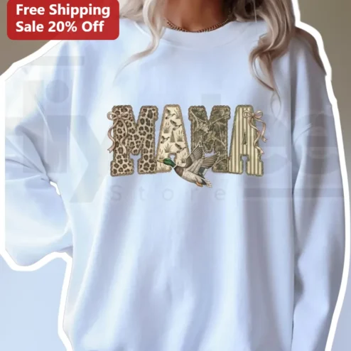 MAMA Sweatshirt Duck Camo Leopard Print Country Hunting Mom Gift Crewneck
