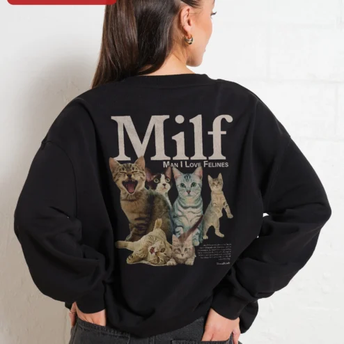 Customer in Chicago, Illinois wearing Man I Love Felines Sweatshirt Funny Cat Lover Gift Apparel