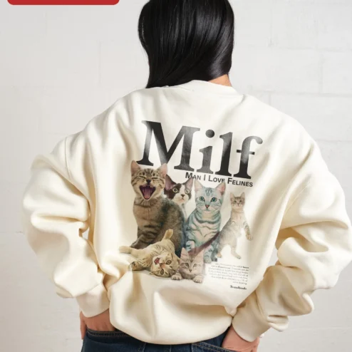 Close-up of Man I Love Felines Sweatshirt Funny Cat Lover Gift Apparel for streetwear fans in Chicago, Illinois
