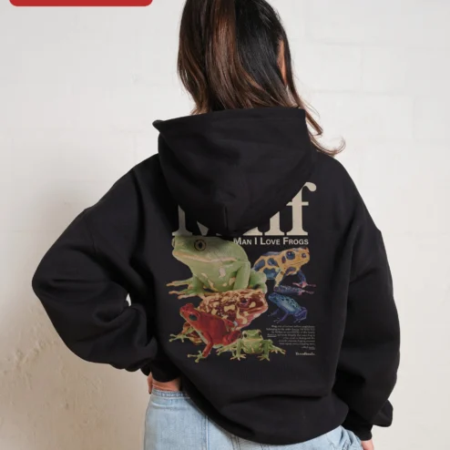 Customer in Chicago, Illinois wearing Man I Love Frogs Funny Frog Lover Hoodie Novelty Gift for Women