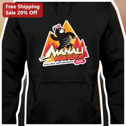 Manali Marathon Challenge Your Endurance Hoodie Himalayan Trail Running Gear available at our Chicago, Illinois warehouse