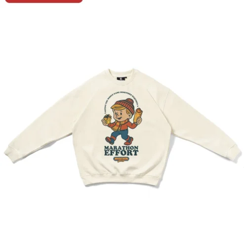 Marathon Effort Lasting The Whole Game Vintage Cartoon Sweatshirt on a hanger, ready to ship from Chicago, Illinois