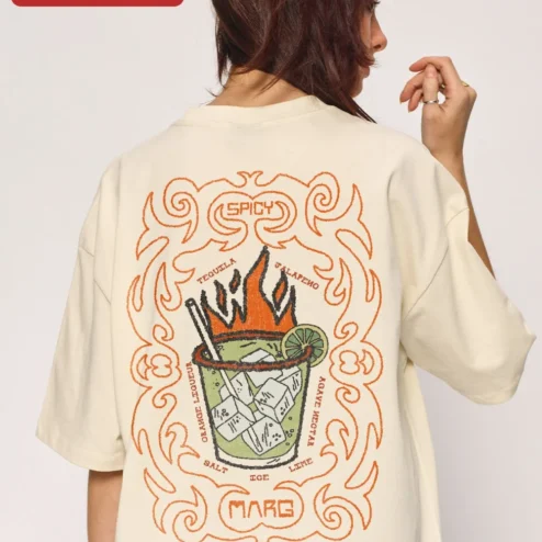 Customer in Chicago, Illinois wearing MARG Spicy Margarita Cocktail Graphic Tee Tribal Style Streetwear Shirt