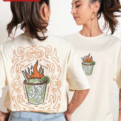 Customer in Chicago, Illinois wearing MARG Spicy Margarita Cocktail Graphic Tee Tribal Style Streetwear Shirt