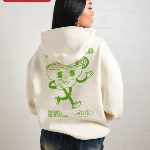 Margarita Running Hoodie Green Line Art Novelty Sweatshirt for Cocktail Lovers on a hanger, ready to ship from Chicago, Illinois