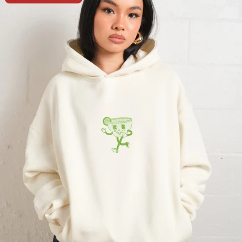 Customer in Chicago, Illinois wearing Margarita Running Hoodie Green Line Art Novelty Sweatshirt for Cocktail Lovers