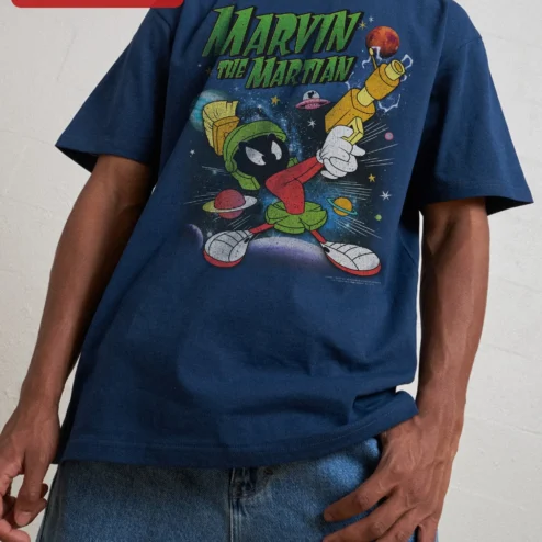 Customer in Chicago, Illinois wearing Marvin The Martian Vintage Graphic Tee Looney Tunes Retro Space Character Shirt