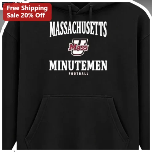 Massachusetts Minutemen Football Hoodie UMass Amherst Vintage Collegiate Style Black Pullover Gift for Men Women