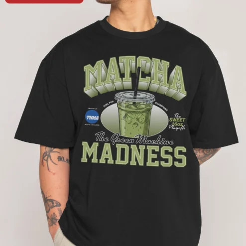 Matcha Madness The Green Machine Tee Iced Matcha Latte Graphic Shirt for Matcha Lovers Gift