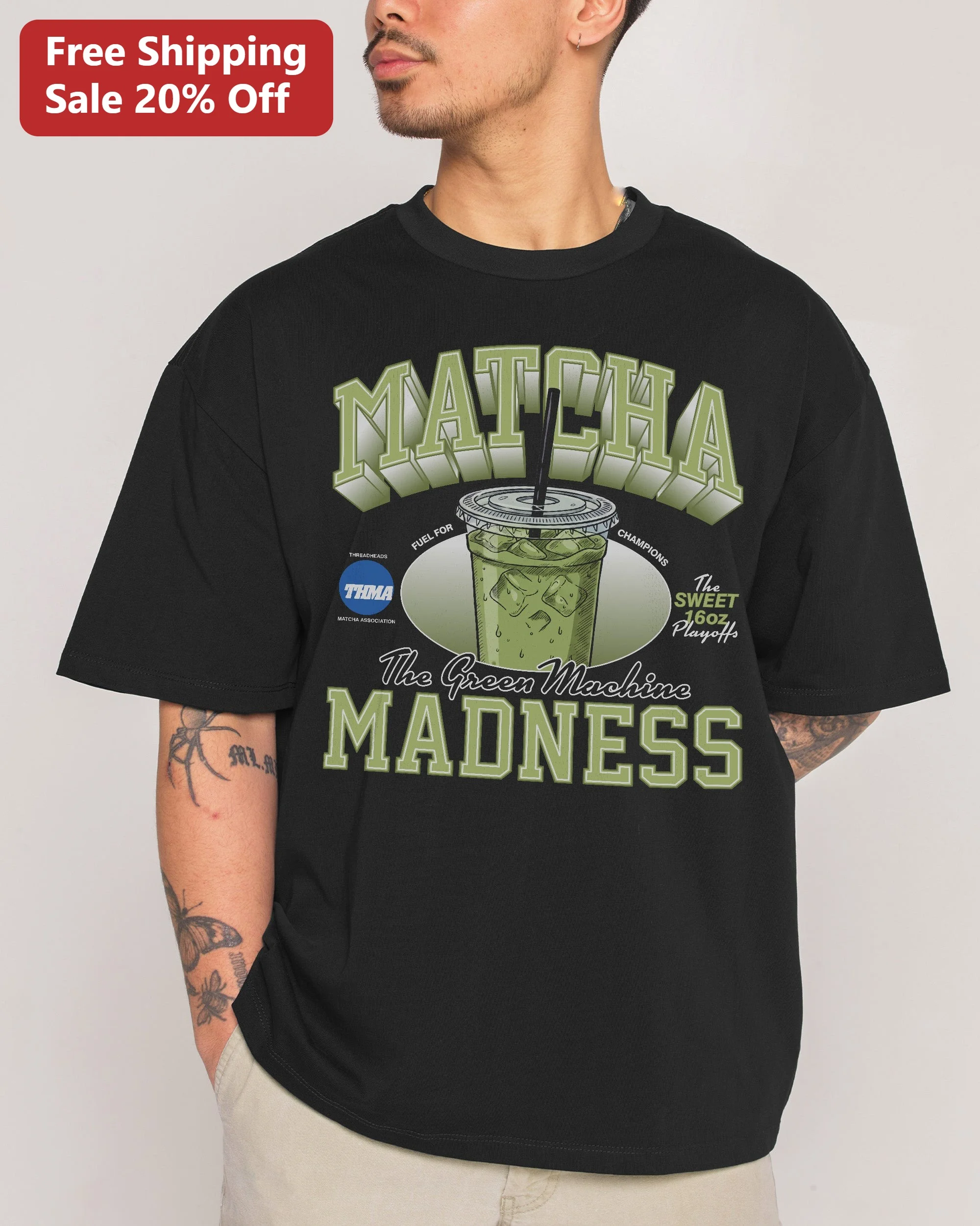 Matcha Madness The Green Machine Tee Iced Matcha Latte Graphic Shirt for Matcha Lovers Gift