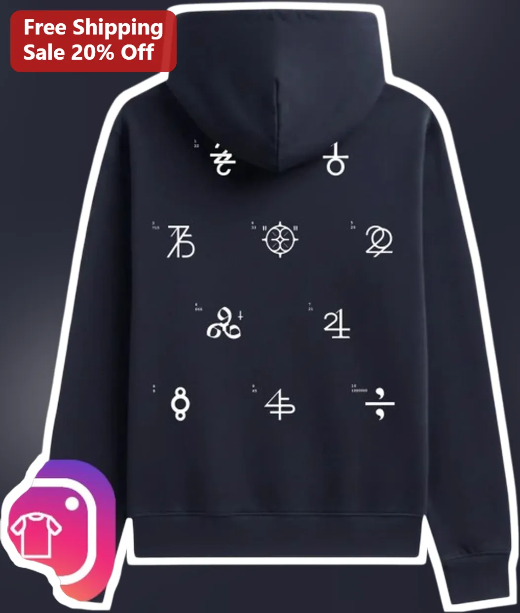 Math Grid Hoodie Ten Stylized Symbols Back Print Black Academic STEM Gift for Teachers and Students