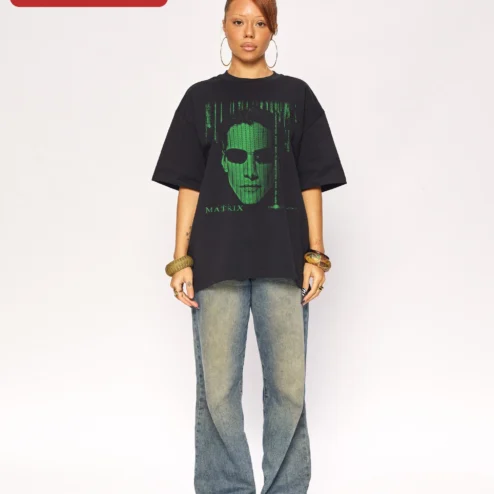 Matrix Neo Digital Rain Graphic Tee Oversized Cyberpunk Sci-Fi Movie Merch Shirt