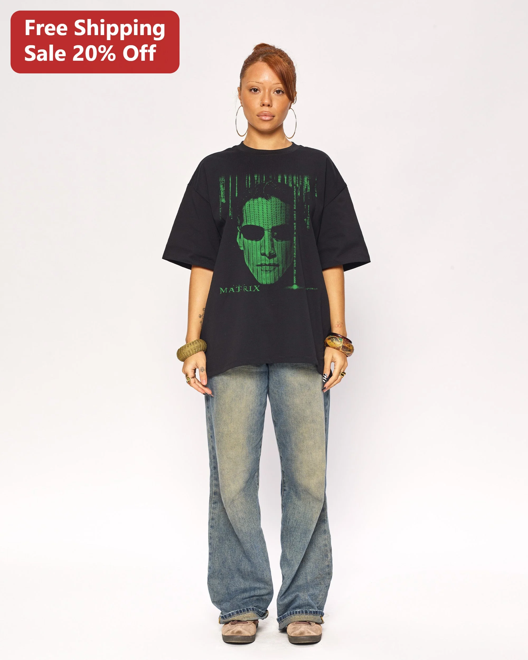 Matrix Neo Digital Rain Graphic Tee Oversized Cyberpunk Sci-Fi Movie Merch Shirt