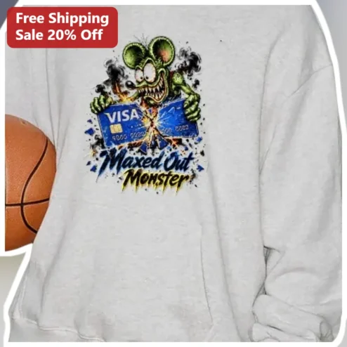 Maxed Out Monster Hoodie Credit Card Debt Gamer Grunge Cartoon Pullover