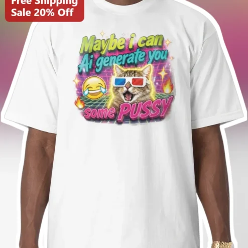 Maybe I Can Ai Generate You Some Pussy Tee Funny Cat Synthwave Meme Shirt