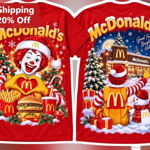 McDonald's Good Food Brighter Holidays Ronald McDonald Christmas Tee