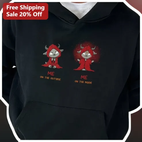 Me On The Outside Me On The Inside Funny Goat Hoodie Dark Humor Meme Gift