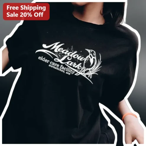 Meadow Lark Elder Care Facility Wenatchee WA Vintage Bird Logo Tee for Staff and Caregivers available at our Chicago, Illinois warehouse